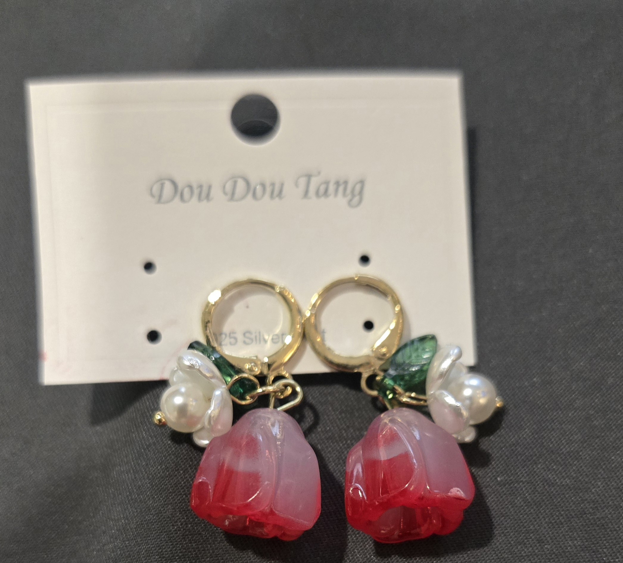 Dou Dou Tang 925銀針 鬱金香珍珠耳環 一對
