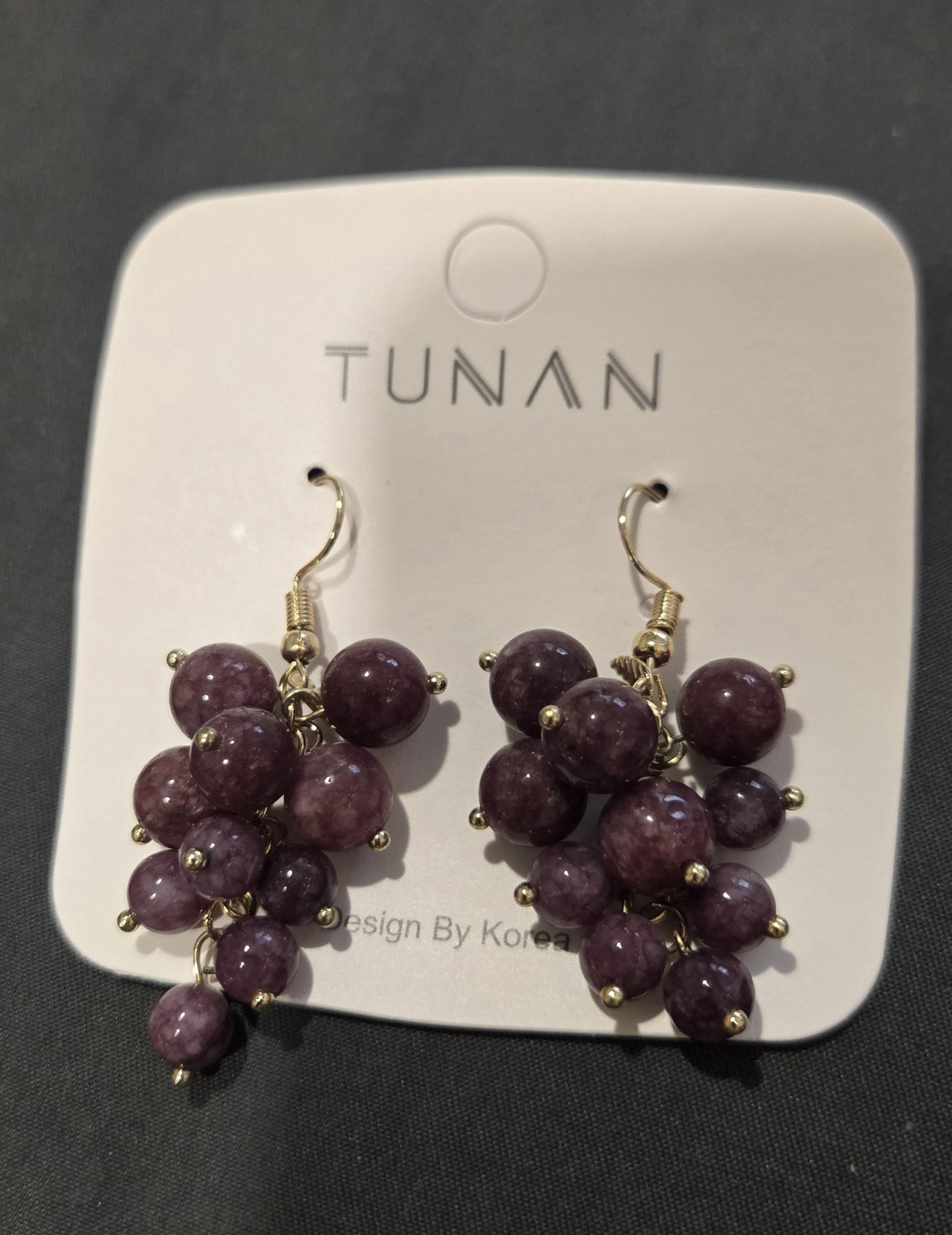 TUNAN 韓國設計款 紫色葡萄造型耳環 一對