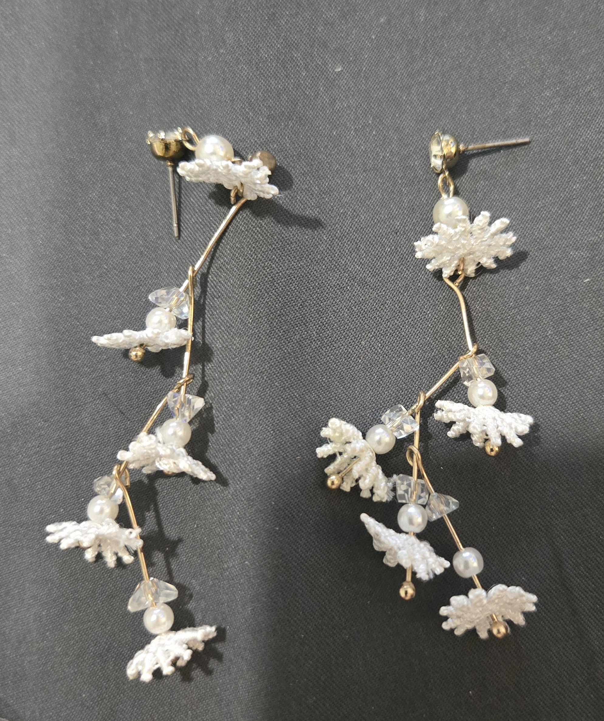 韓系蕾絲花朵珍珠垂墜耳環 一對