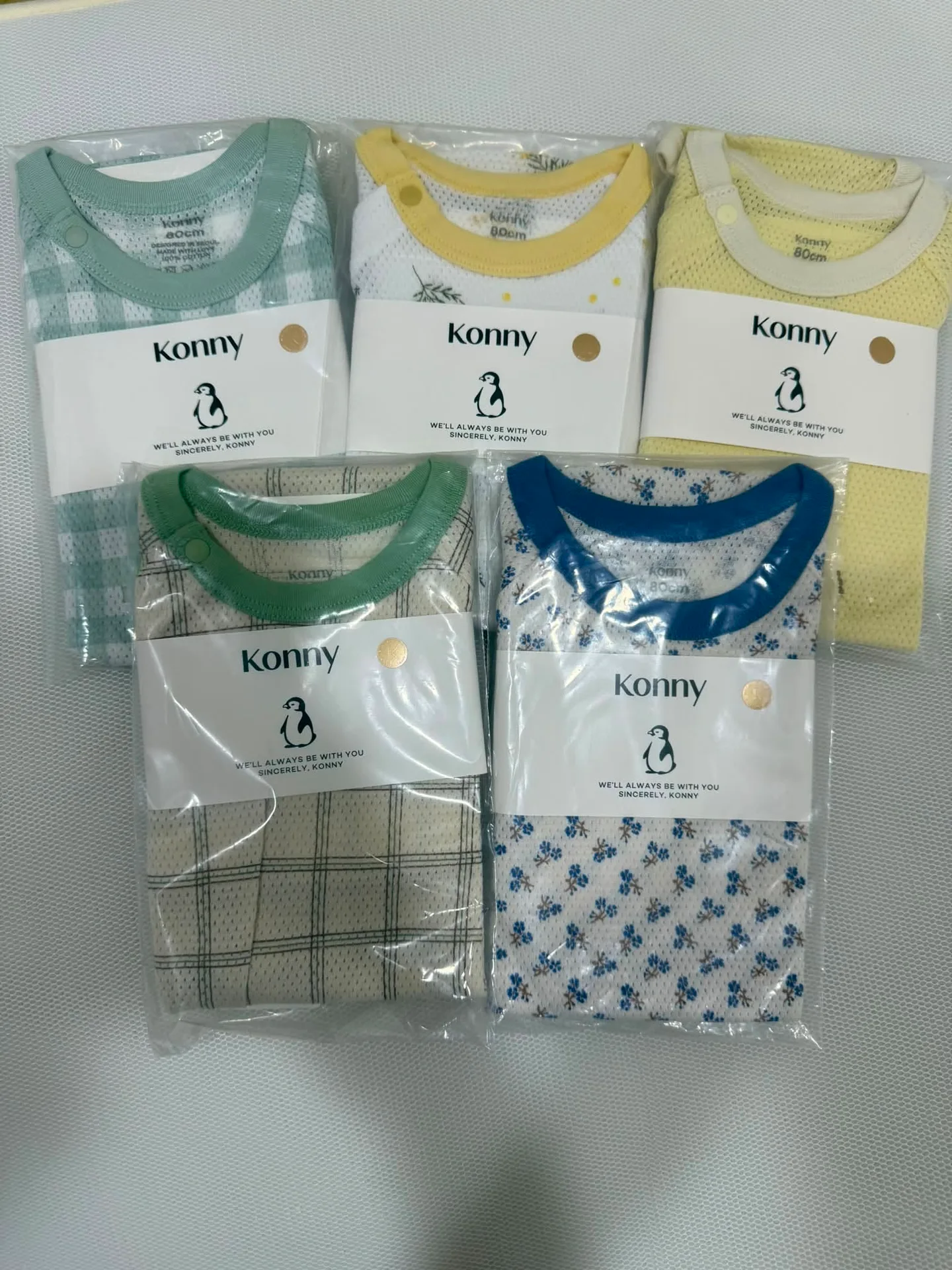 全新Konny 嬰兒透氣網眼包屁衣80cm 5件組
